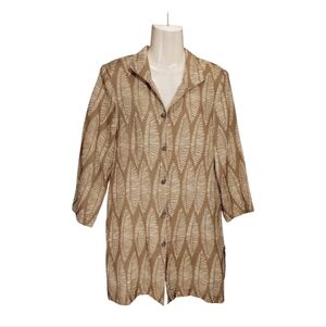 Connie Roberson Jacket Linen Leaf Print Taupe Cream Size M